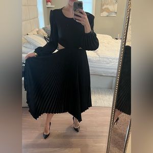 ALC black midi pleated silky cut out dress